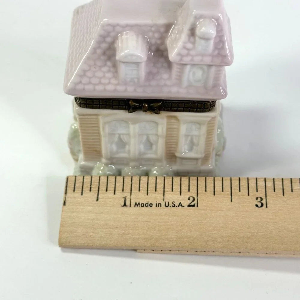Porcelain Pastel Cottage with Hinged Lid for Trinkets or Rings